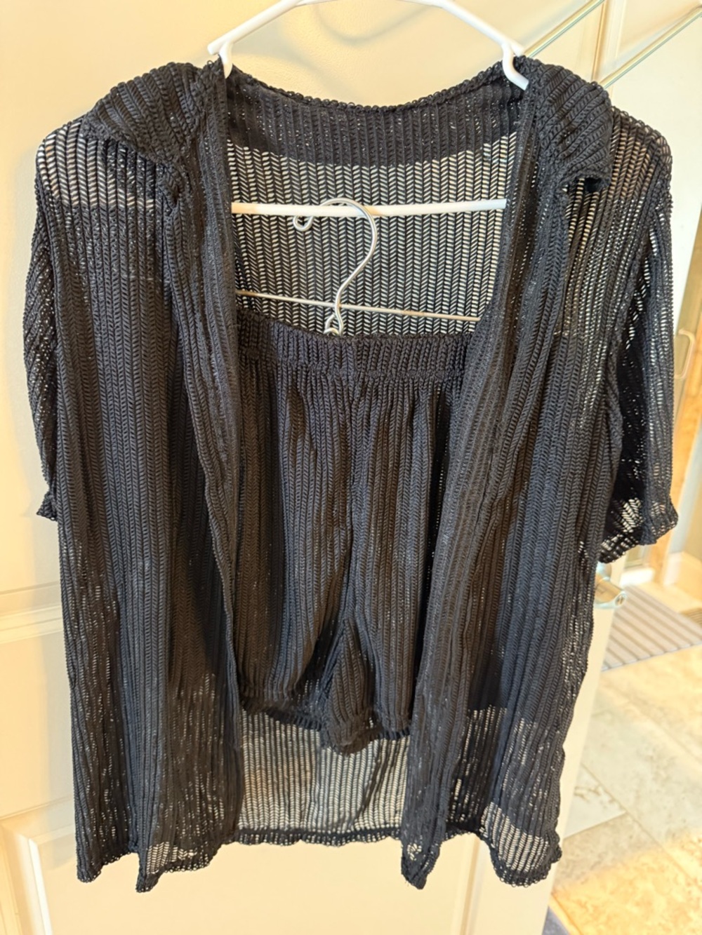 Black Open-Knit Cover-Up Cardigan